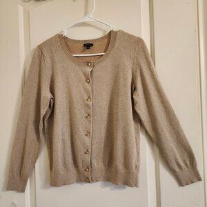 Talbots Woman lightweight Sz MP 3/4 Sleeve Gold Sparkle Tan Cardigan Sweater